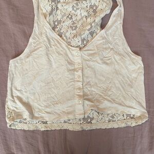 Lace-Back Cream Button-Up Tank Top